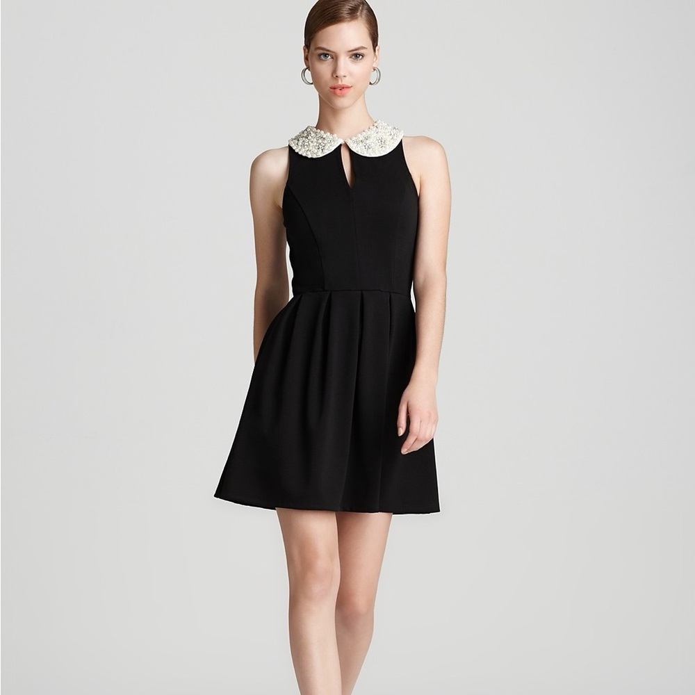 Aqua Pearl Collar Black Midi Dress